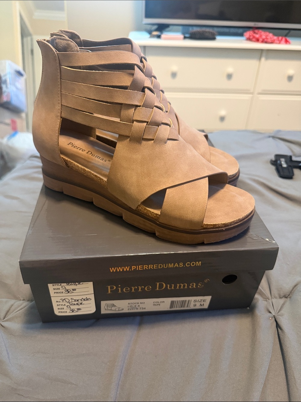 Pierre Dumas Tan Strappy Woven Gladiator Wedge Mules